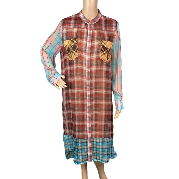Zimmermann Dresses & Skirts - ZIMMERMANN RARE SZ 6 Sheer Silk Patchwork Plaid Maxi Shirt Dress